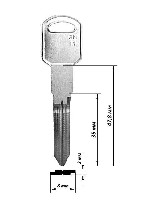 Заготовка ключа GM-14 GM37 B82 x GM11