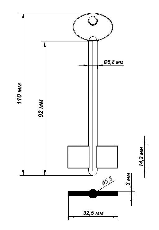 Заготовка ключа Тула-5  110/92*32,5*14,2 мм, лат., лит.