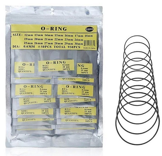 Набор уплотнителей для часов 0,6 мм 950 шт (размер 12-30 мм)
