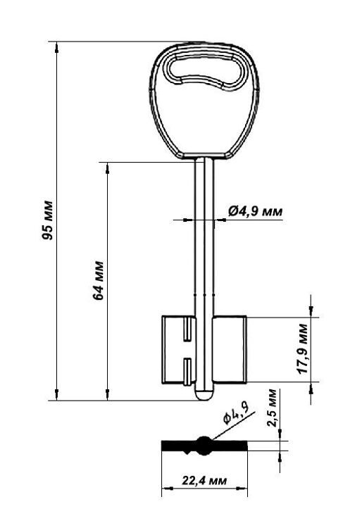 Заготовка ключа Гардиан-2 85*22,4*17,7 мм, лат., с пластиком, б/п